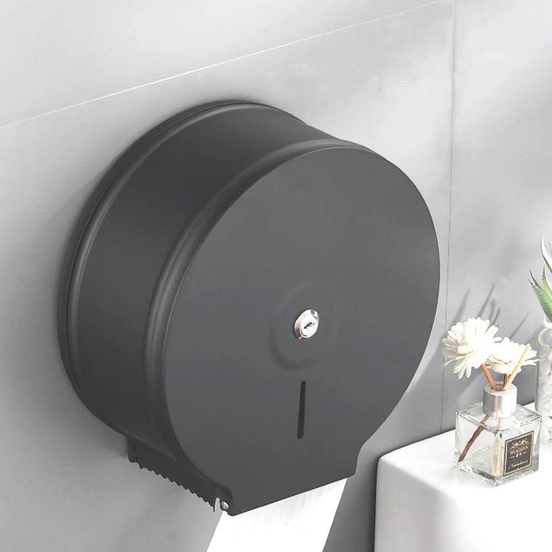 TOBEFORT Commercial Jumbo Toilet Paper Dispenser, Black Stainless Steel Toilet Paper Holder Wall Mount, 9 Inch Bathroom Tissue Roll Dispenser with Lock Key - Image 5